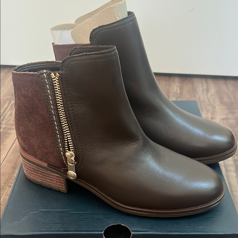 Sperry Dark Brown Ankle Booties with Gold Zipper